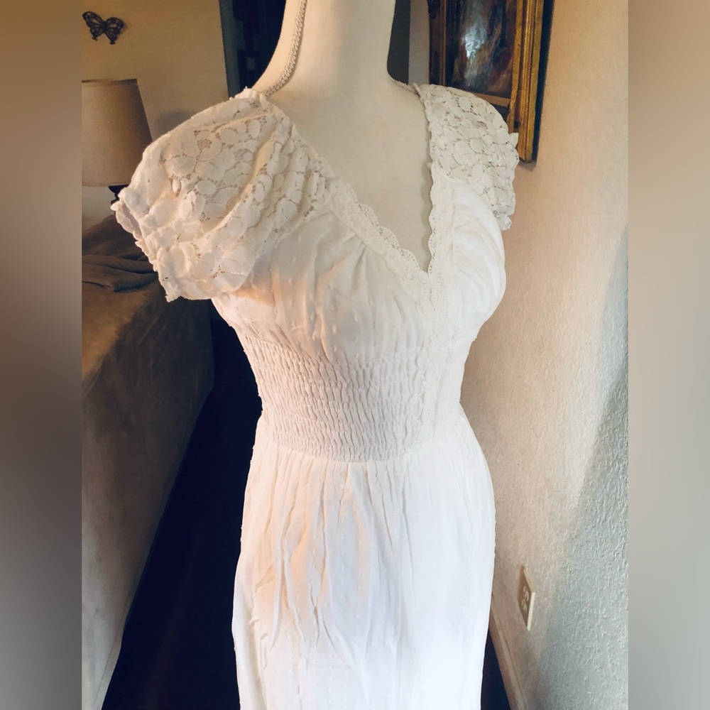 White Peasant Lace Dress by Anna Kaci Wedding - Picture 11 of 14